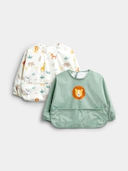 JoJo Maman Bébé Sage Green Safari 2-Pack Sleeve Bib Set - Image 1 of 7