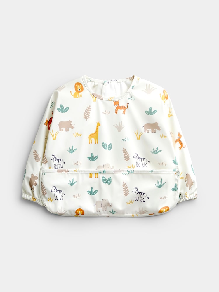 JoJo Maman Bébé Sage Green Safari 2-Pack Sleeve Bib Set - Image 2 of 7 JoJo Maman Bébé Sage Green Safari 2-Pack Sleeve Bib Set - Image 2 of 7