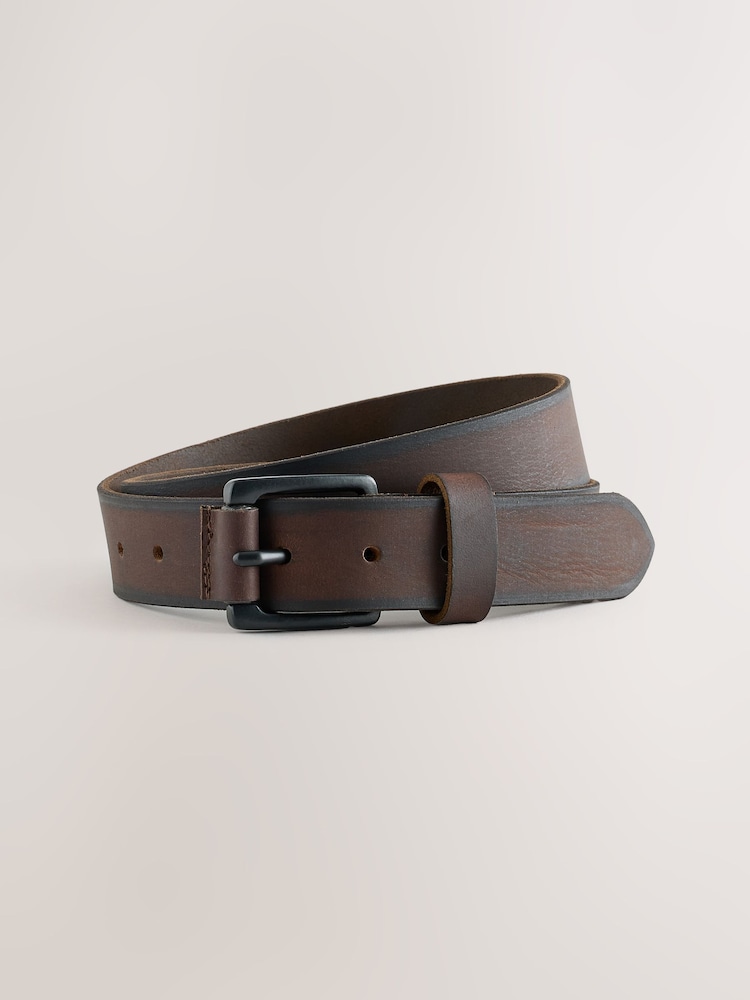 Brown Casual Leather Belt With Roller Buckle - Image 1 of 3 Brown Casual Leather Belt With Roller Buckle - Image 1 of 3