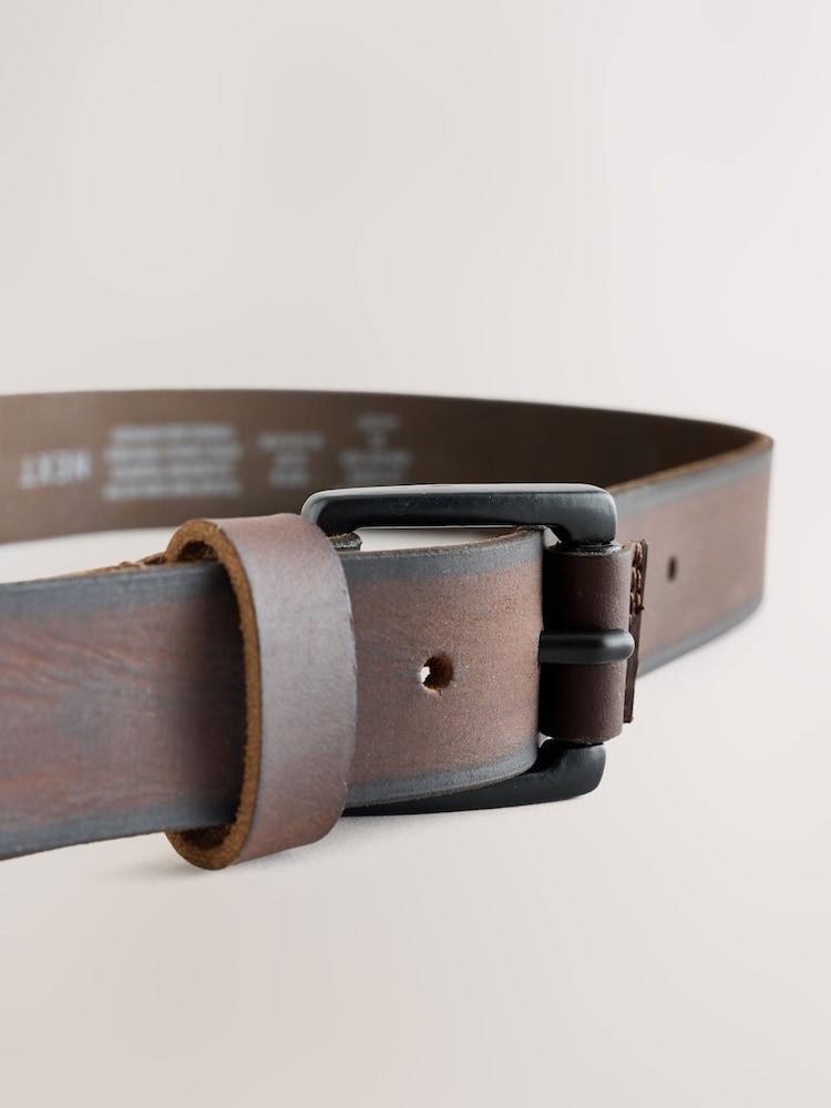 Brown Casual Leather Belt With Roller Buckle - Image 3 of 3 Brown Casual Leather Belt With Roller Buckle - Image 3 of 3