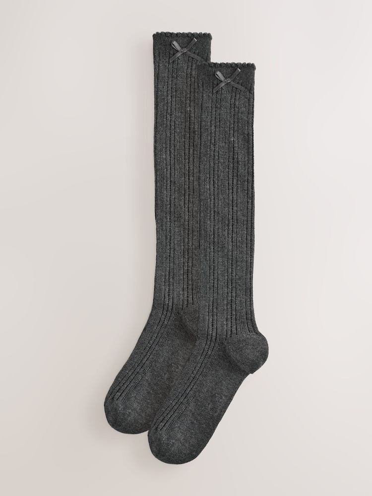 Clarks Grey Clarks Back To School Bow Knee High Socks 2 Pack - Image 1 of 3 Clarks Grey Clarks Back To School Bow Knee High Socks 2 Pack - Image 1 of 3