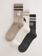 Halloween Embroidered Icons Cushion Sole Ribbed Sport Ankle With Arch Support Socks 3 Pack - Image 1 of 6