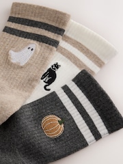 Halloween Embroidered Icons Cushion Sole Ribbed Sport Ankle With Arch Support Socks 3 Pack - Image 5 of 6