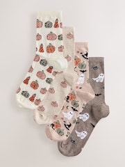 Neutral Halloween Patterned Ankle Socks 4 Pack - Image 1 of 7