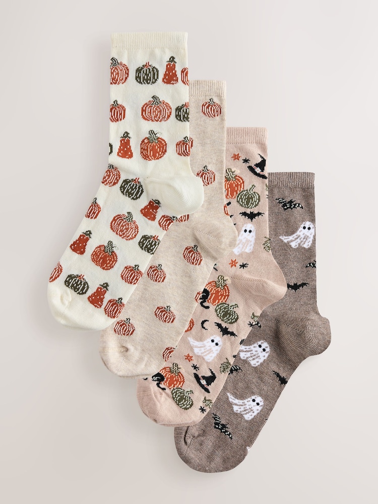 Neutral Halloween Patterned Ankle Socks 4 Pack - Image 1 of 7 Neutral Halloween Patterned Ankle Socks 4 Pack - Image 1 of 7