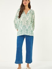 Roman Green Ikat Print V-Neck Tunic Top - Image 2 of 5