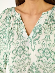 Roman Green Ikat Print V-Neck Tunic Top - Image 5 of 5
