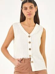 Roman White V-Neck Button Detail Vest - Image 1 of 5