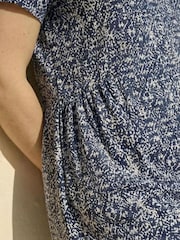 Roman Blue Curve Print Gathered Waist Top - Image 4 of 4