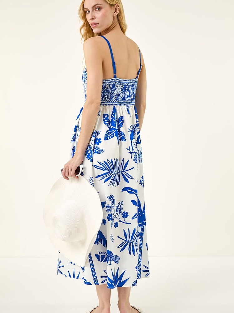 blue pineapple dress Womens Roman Palm Strappy Midi US 10 Midi dress