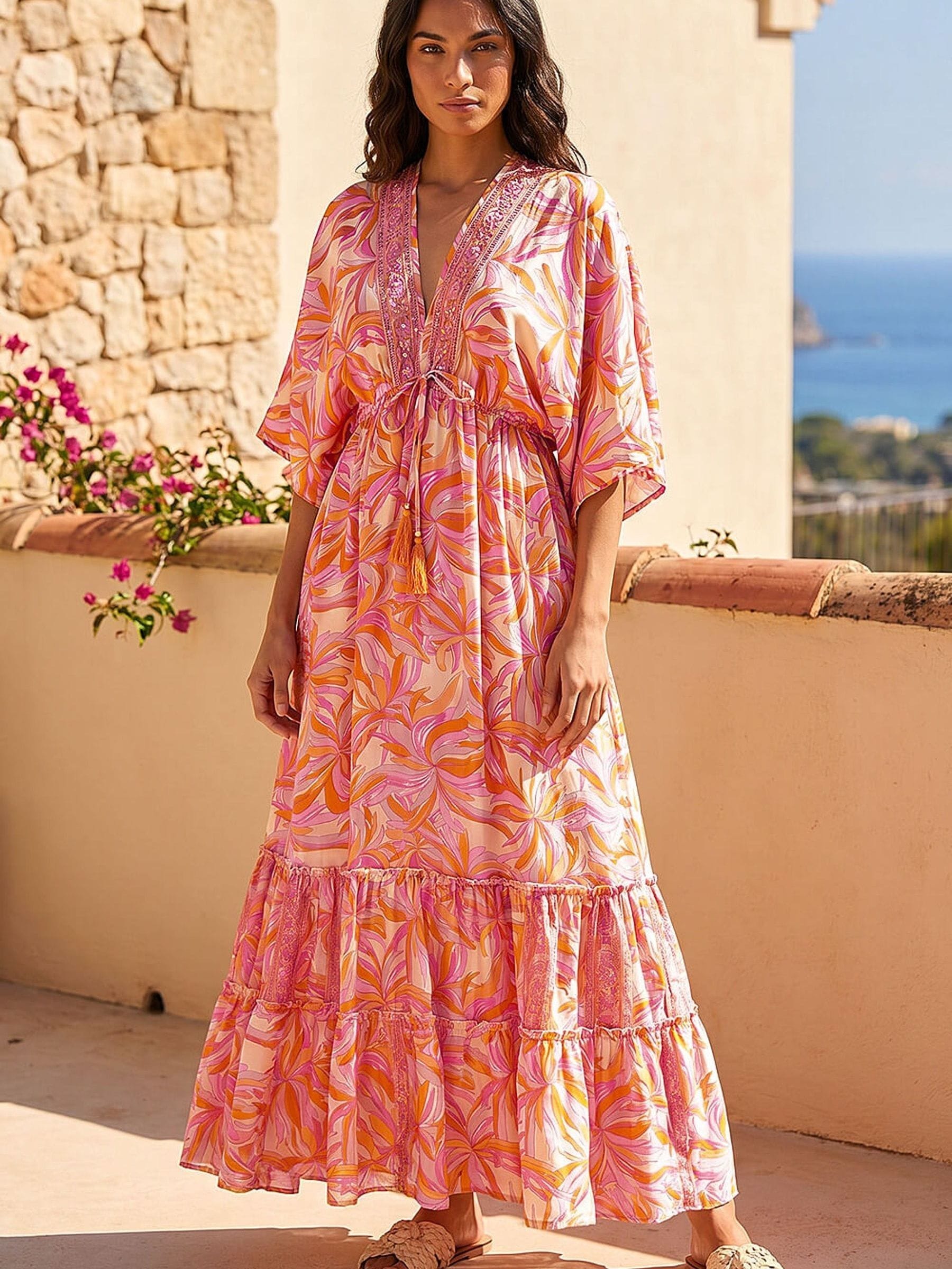 Roman Women's Floral Boho Maxi Dress in Pink | Size: 14 - Image 2