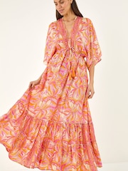 Roman Pink Floral Boho Maxi Dress - Image 1 of 5