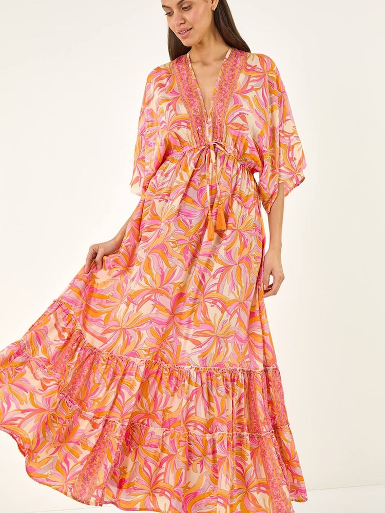 Roman Pink Floral Boho Maxi Dress - Image 1 of 5 Roman Pink Floral Boho Maxi Dress - Image 1 of 5