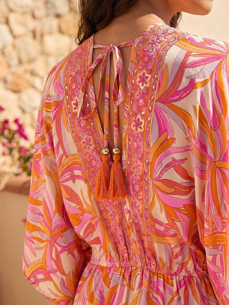 Roman Pink Floral Boho Maxi Dress - Image 4 of 4 Roman Pink Floral Boho Maxi Dress - Image 4 of 4