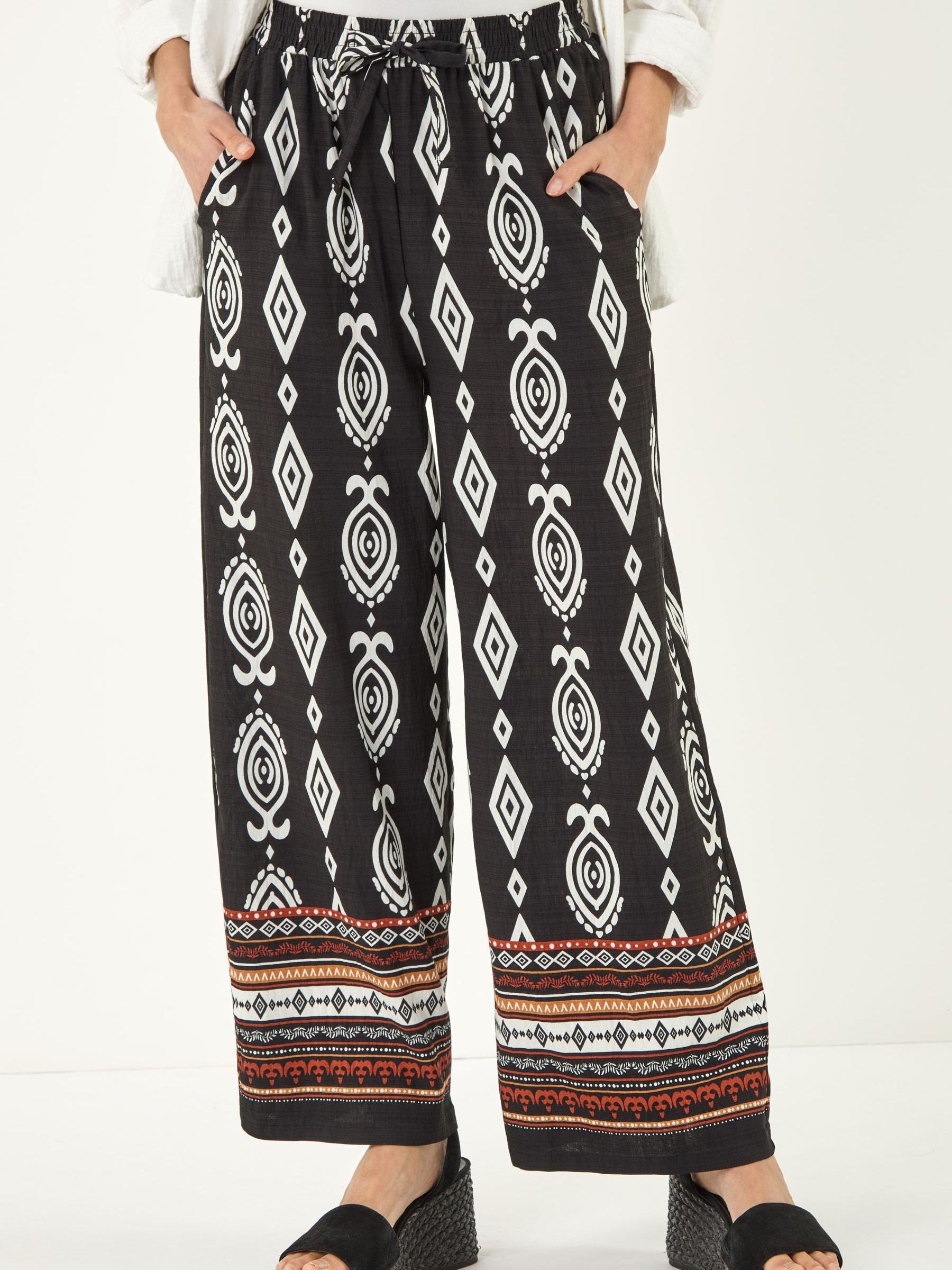 Buy Roman Black Aztec Border Print Wide Leg Trousers from Next USA