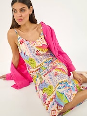 Roman White Pineapple Print Strappy Midi Dress - Image 1 of 5