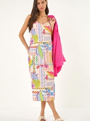 Roman White Pineapple Print Strappy Midi Dress - Image 2 of 5