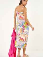 Roman White Pineapple Print Strappy Midi Dress - Image 3 of 5