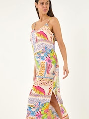 Roman White Pineapple Print Strappy Midi Dress - Image 4 of 5