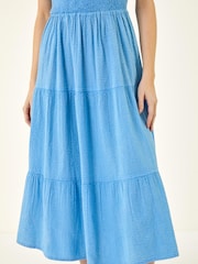 Roman Light Blue Shirred Textured Smock Midi Dress - Image 5 of 5