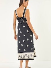 Roman Black Leaf Print Ric Rac Midi Dress - Image 2 of 5