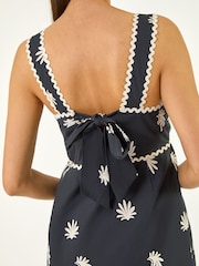 Roman Black Leaf Print Ric Rac Midi Dress - Image 4 of 5