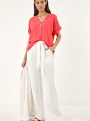 Roman Red Pleat Front V-Neck Top - Image 1 of 5