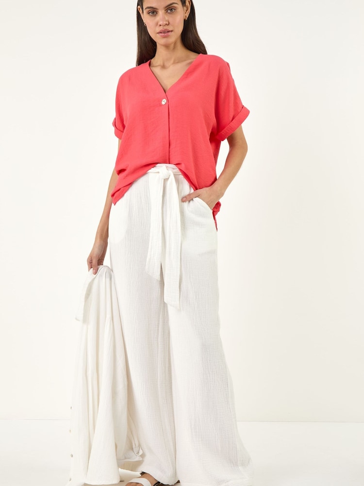 Roman Red Pleat Front V-Neck Top - Image 1 of 5