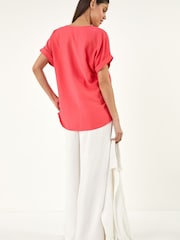 Roman Red Pleat Front V-Neck Top - Image 3 of 5