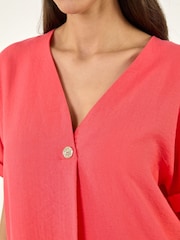 Roman Red Pleat Front V-Neck Top - Image 5 of 5