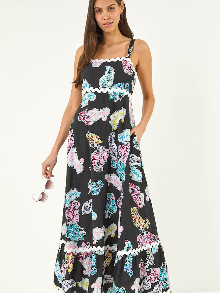 Roman Feather Print Ric Rac Maxi Dress - Imagen 1 de 5