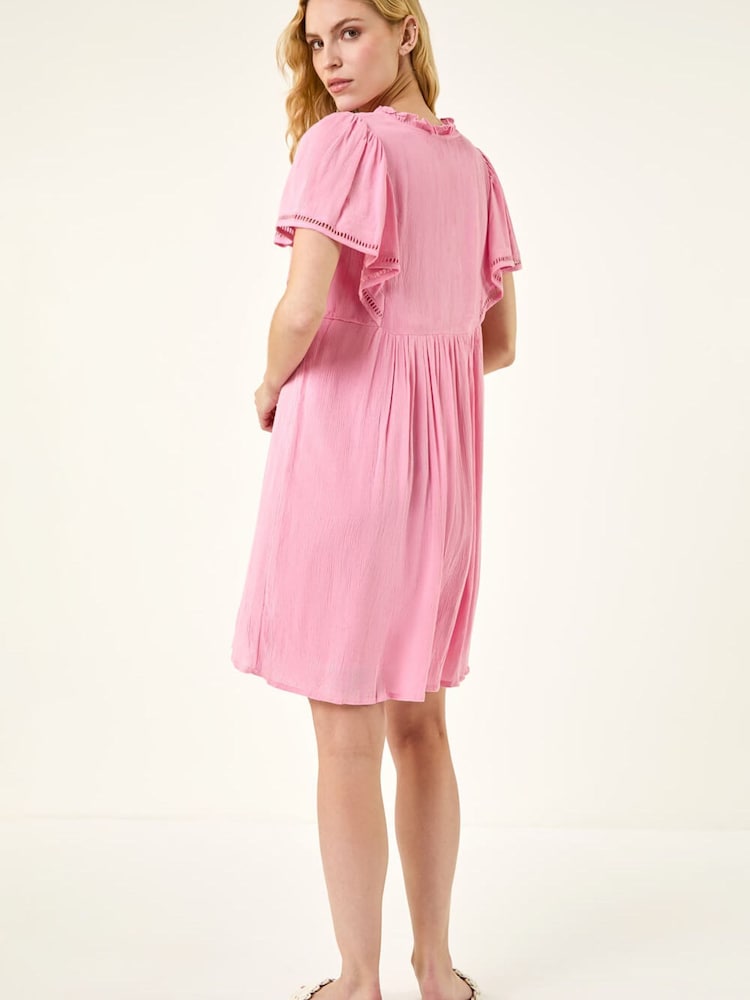 Roman Pink Embroidered V-Neck Dress - Image 2 of 5 Roman Pink Embroidered V-Neck Dress - Image 2 of 5