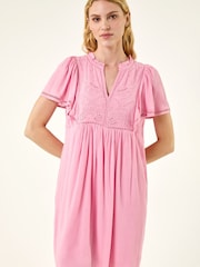 Roman Pink Embroidered V-Neck Dress - Image 4 of 5