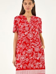 Roman Red Paisley Print Linen Shift Dress - Image 3 of 5