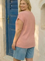 Roman Pink Curve Textured V-Neck Tunic Top - Image 2 of 4