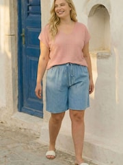 Roman Pink Curve Textured V-Neck Tunic Top - Image 3 of 4