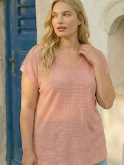 Roman Pink Curve Textured V-Neck Tunic Top - Image 4 of 4
