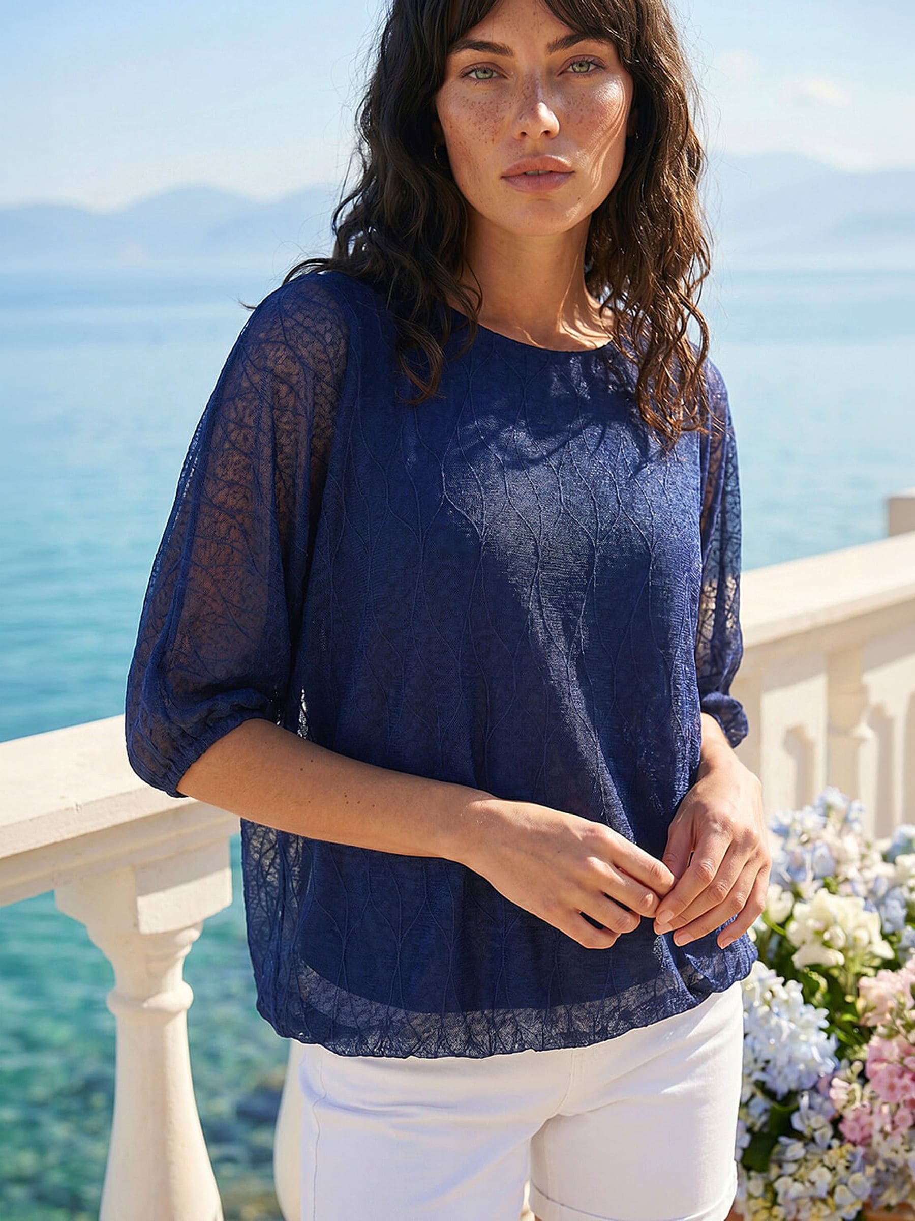 トップス ooommm Buy Roman Blue Mesh Bubble Hem Top from Next USA