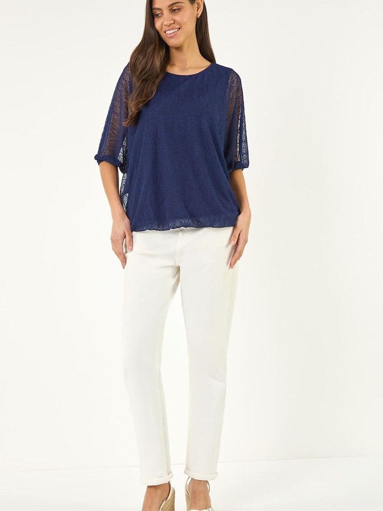 Roman Blue Mesh Bubble Hem Top - Image 2 of 5 Roman Blue Mesh Bubble Hem Top - Image 2 of 5