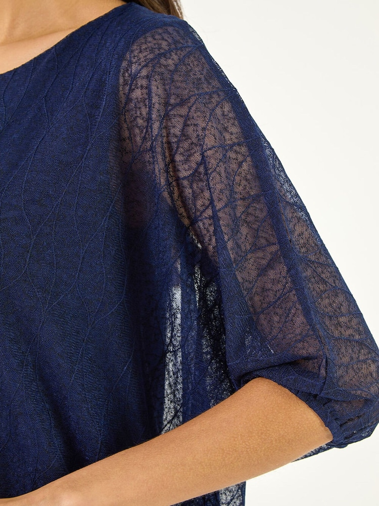 Roman Blue Mesh Bubble Hem Top - Image 5 of 5 Roman Blue Mesh Bubble Hem Top - Image 5 of 5