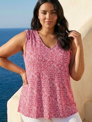Roman Pink Curve Printed Ruched Shoulder Vest Top - Image 1 of 4