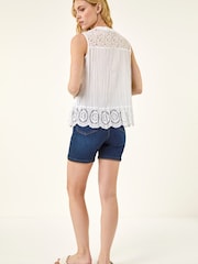 Roman White Floral Lace Yoke Blouse - Image 3 of 5