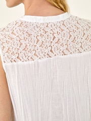 Roman White Floral Lace Yoke Blouse - Image 5 of 5