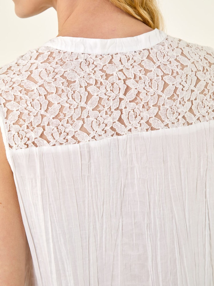 Roman White Floral Lace Yoke Blouse - Image 5 of 5 Roman White Floral Lace Yoke Blouse - Image 5 of 5