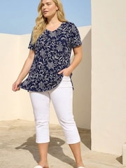 Roman Blue Curve Floral Print Bar Back Top - Image 2 of 4