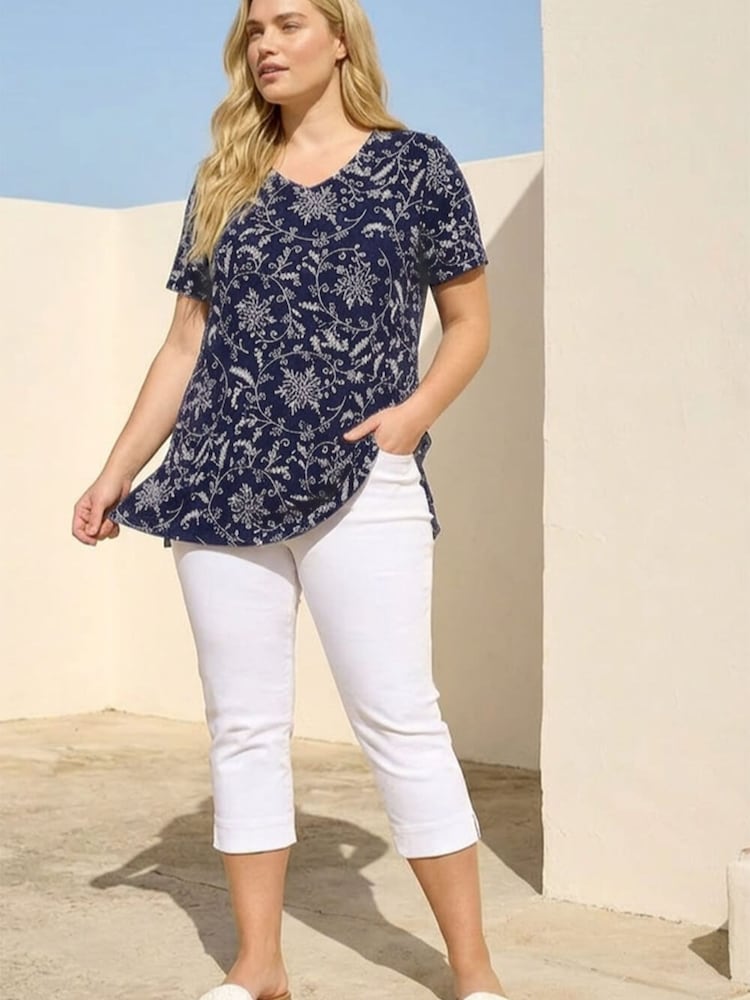 Roman Blue Curve Floral Print Bar Back Top - Image 2 of 4