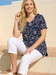 Roman Blue Curve Floral Print Bar Back Top - Image 3 of 4