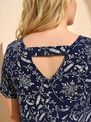 Roman Blue Curve Floral Print Bar Back Top - Image 4 of 4