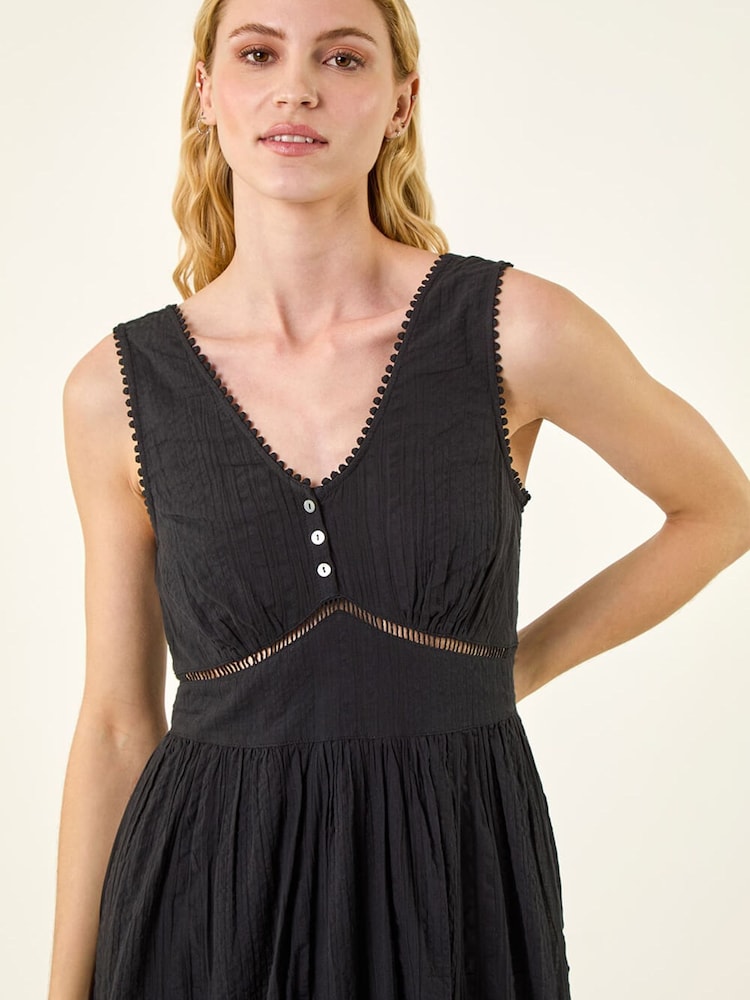 Negro - Roman Seersucker V-Neck Midi Dress - Imagen 5 de 5