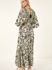 Roman Cream/Black Floral Border Boho Maxi Dress - Image 3 of 5